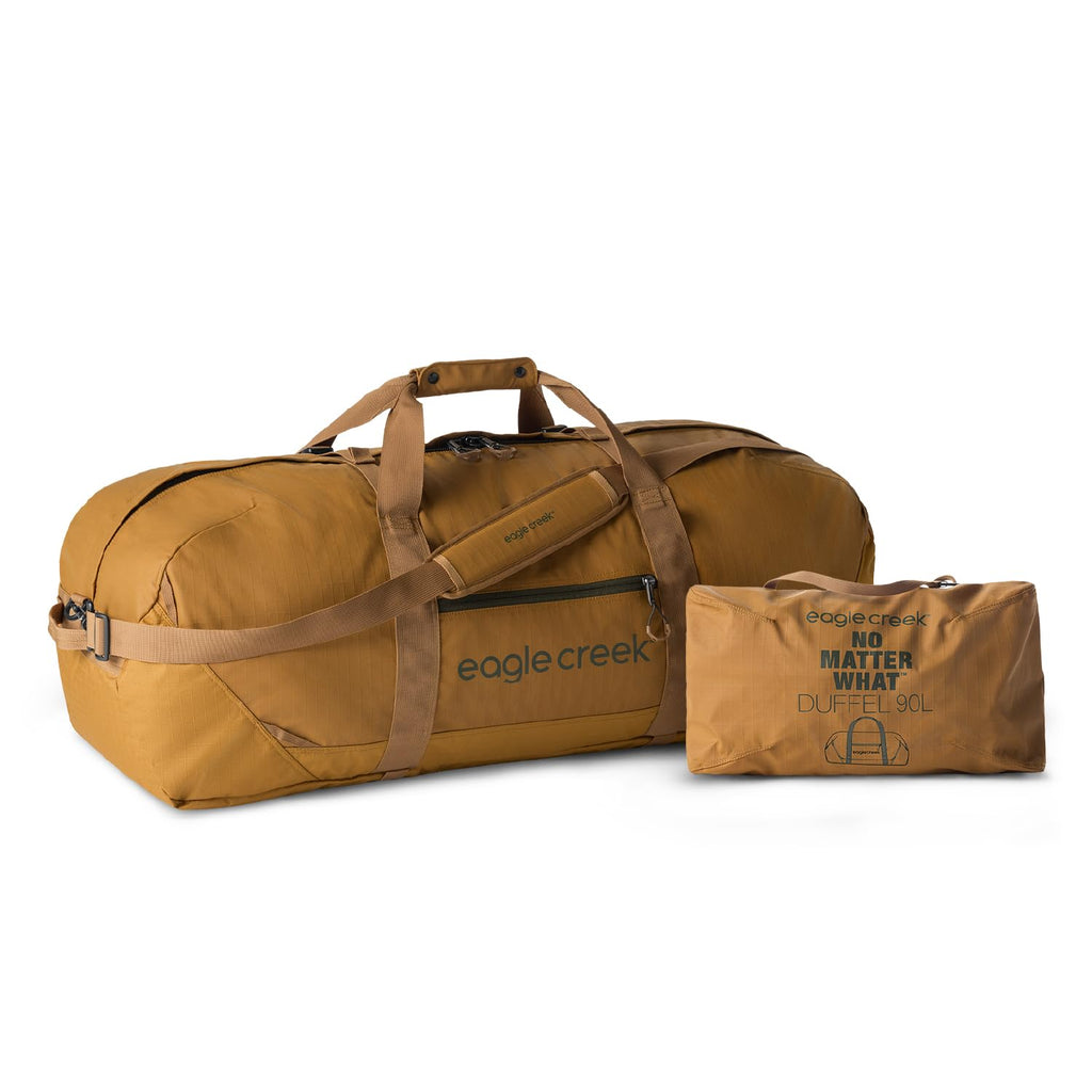 Eagle Creek No Matter What Duffel Bag - Eco Friendly Duffel for Sustainable Travel - Adjustable Shoulder Strap - Multiple Carry Options - Easy to Store - Safari Brown - 90L