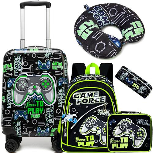 Inprof Kid’s Luggage Set 5 Piece Suitcase Set 16’’ Hardside Luggage with Spinner Wheels Girls Boys Carry on Luggage Travel Rolling Luggage Airline Approved