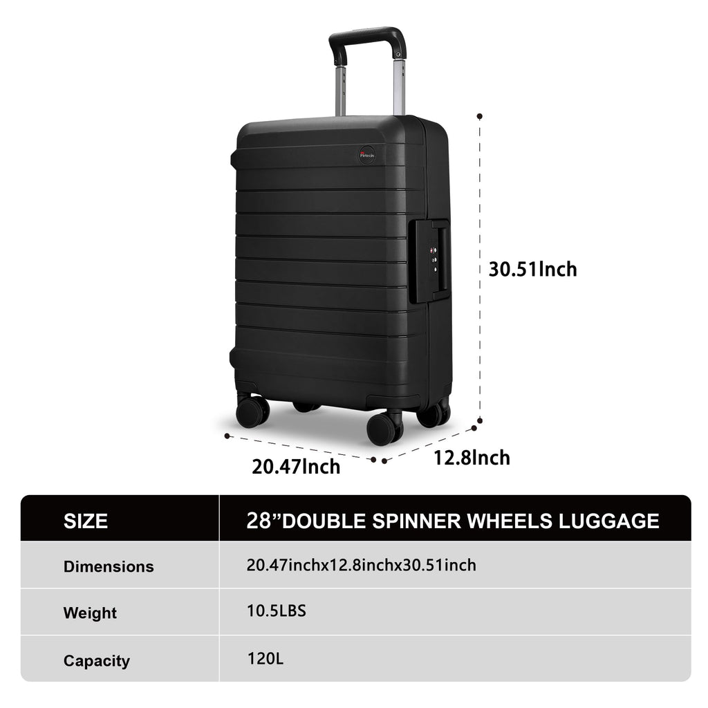 Pirtecin Luggage Sets 2 Piece, 20/28 Inch Hardside Zipperless Durable Suitcases with Spinner Wheels & TSA Lock, Black