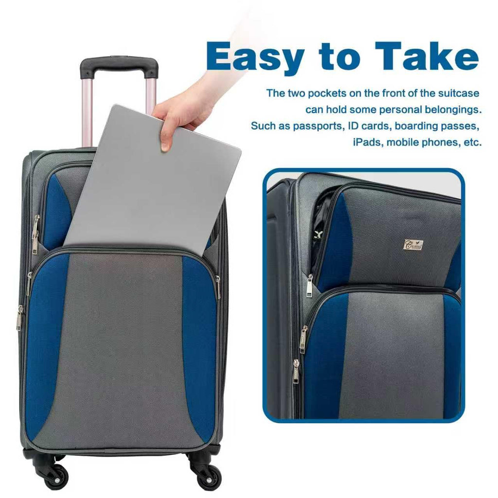 GOAWGO 4-Piece Luggage Set (20/24/28/32") with Lock | Expandable Carry-On Softshell Suitcase | Softside Lightweight Travel Suitcase Set with Spinner Wheels and Front Pocket (Navy Blue)