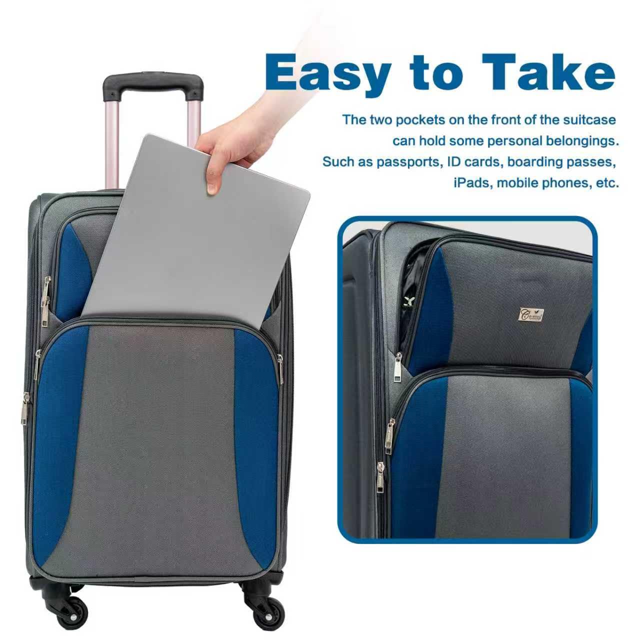 GOAWGO 4-Piece Luggage Set (20/24/28/32") with Lock | Expandable Carry-On Softshell Suitcase | Softside Lightweight Travel Suitcase Set with Spinner Wheels and Front Pocket (Navy Blue)
