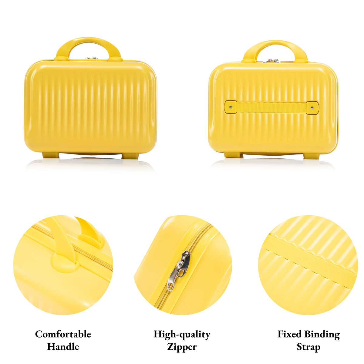 Luccalily 2 Pcs ABS Spinner Luggage Set - 14" Cosmetic Case & 20" Carry-On with Combination Lock, Front Opening Design, Yellow
