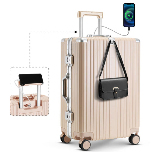 20 Inch Carry On Luggage Suitcase TSA Locks Approved Hardside Lightweight Suitcase With Cup Holder Carry-On Luggage With USB Port Zipperless Design Airline-Approved 360° 8 Double Spinner Wheels