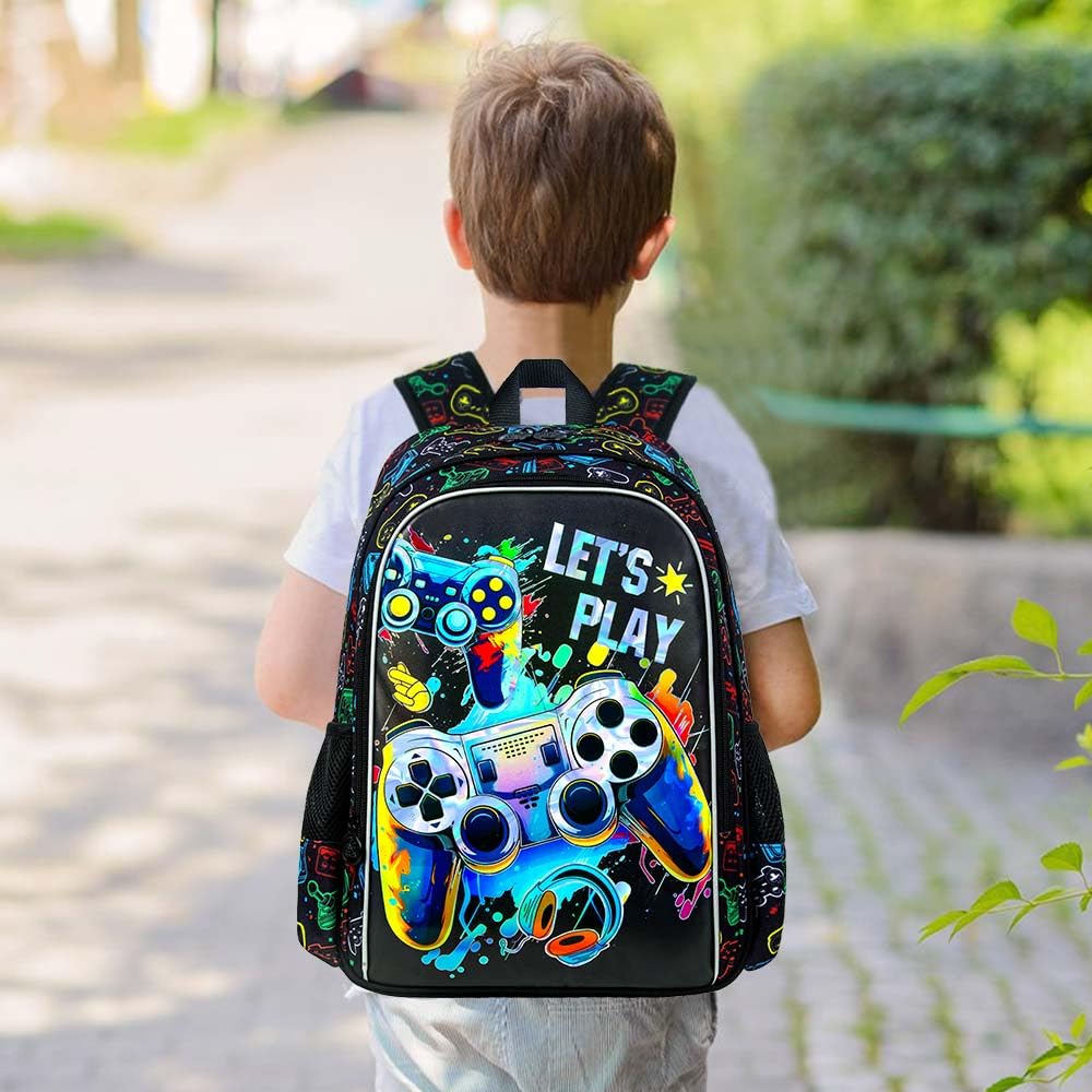 UFNDC 5PCS Kids Luggage for Boys, Game Rolling Suitcase with Wheels, Travel Carry-On for Children Toddler Elementary