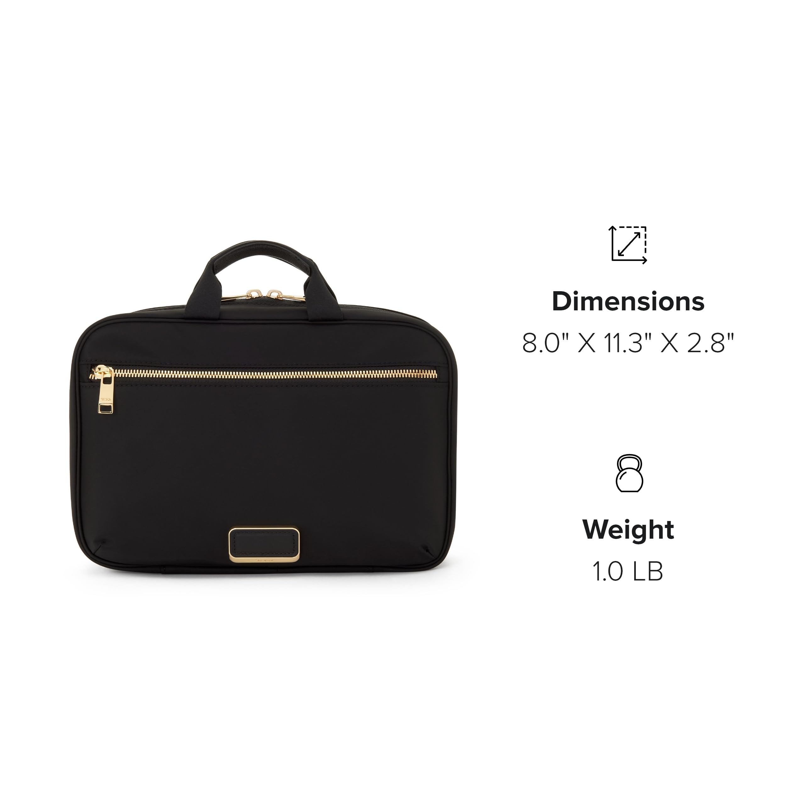 TUMI - Voyageur Madeline Cosmetic Bag - Women's Travel Makeup Toiletry Case, Lightweight with Zip Pockets and Metal Hanger - Medium, Black with Gold Hardware