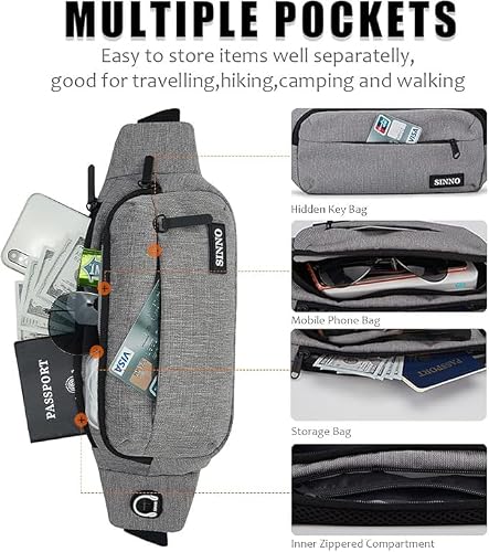 SINNO Large Fanny Pack for Men Women Cross Body Belt Bag with 4-Zipper Pockets Gifts for Running Sport Workout Hiking Travel Fashion Crossbody Waist Packs Phone Bag Purse Carrying All Phones