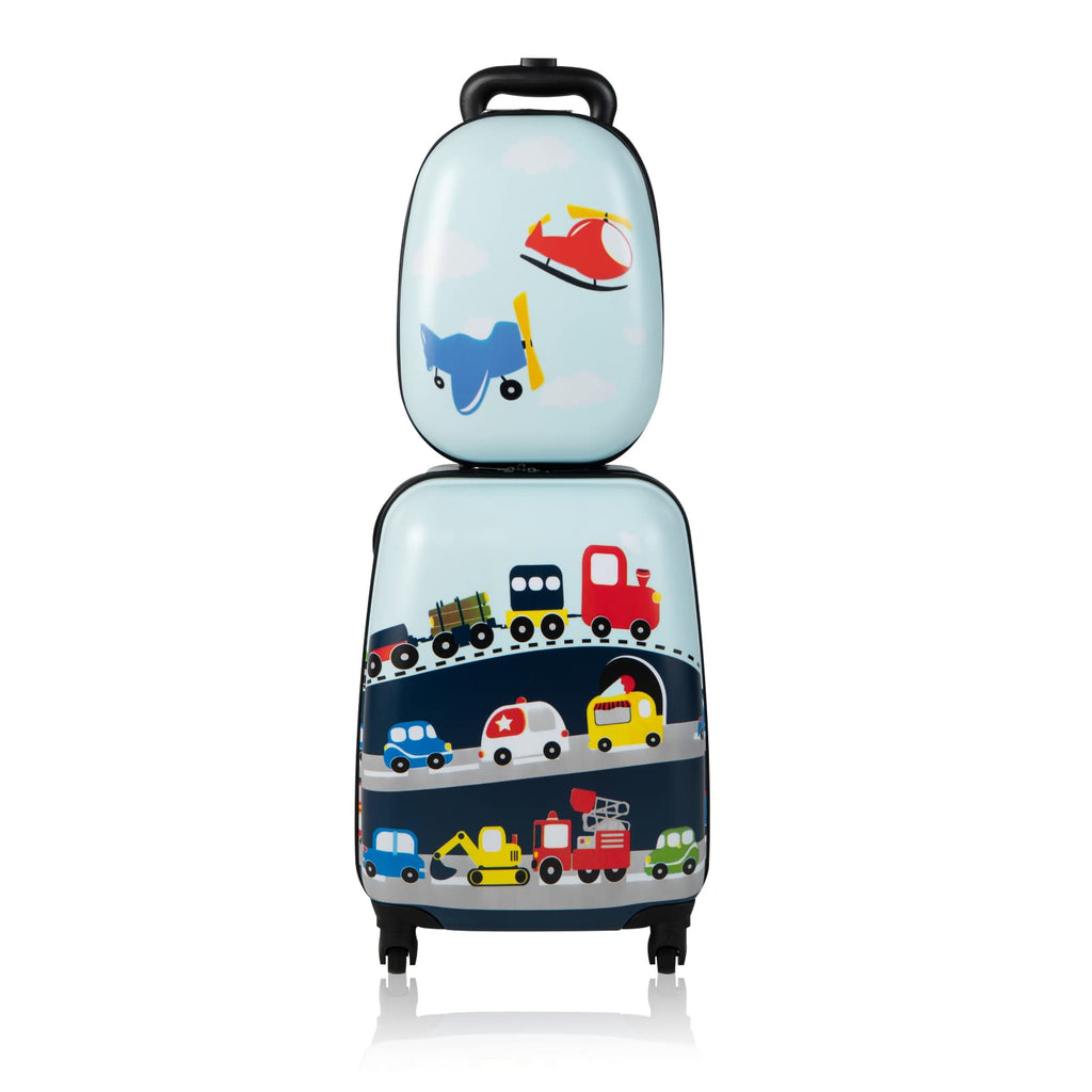Goplus 2PC Kids Luggage, 12" & 16" Kids Carry On Luggage Set with 4 Spinner Wheels, Lightweight Rolling Spinner Suitcase for Children Toddlers Boys and Girls Travel (Car)
