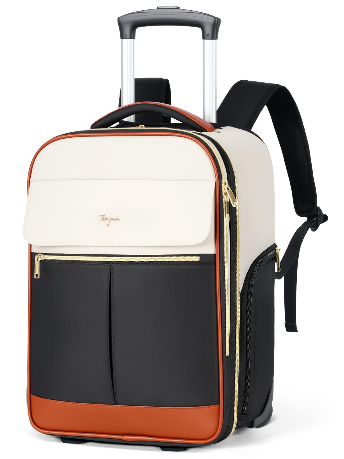 Tonyeee Rolling Backpack for Women, Large Travel Backpack with Wheels Carry on Flight Approved, 15.6 Inch Laptop Wheeled Roller Bag Suitcase for Work Bussiness Weekender (Beige,M Underseat Size)