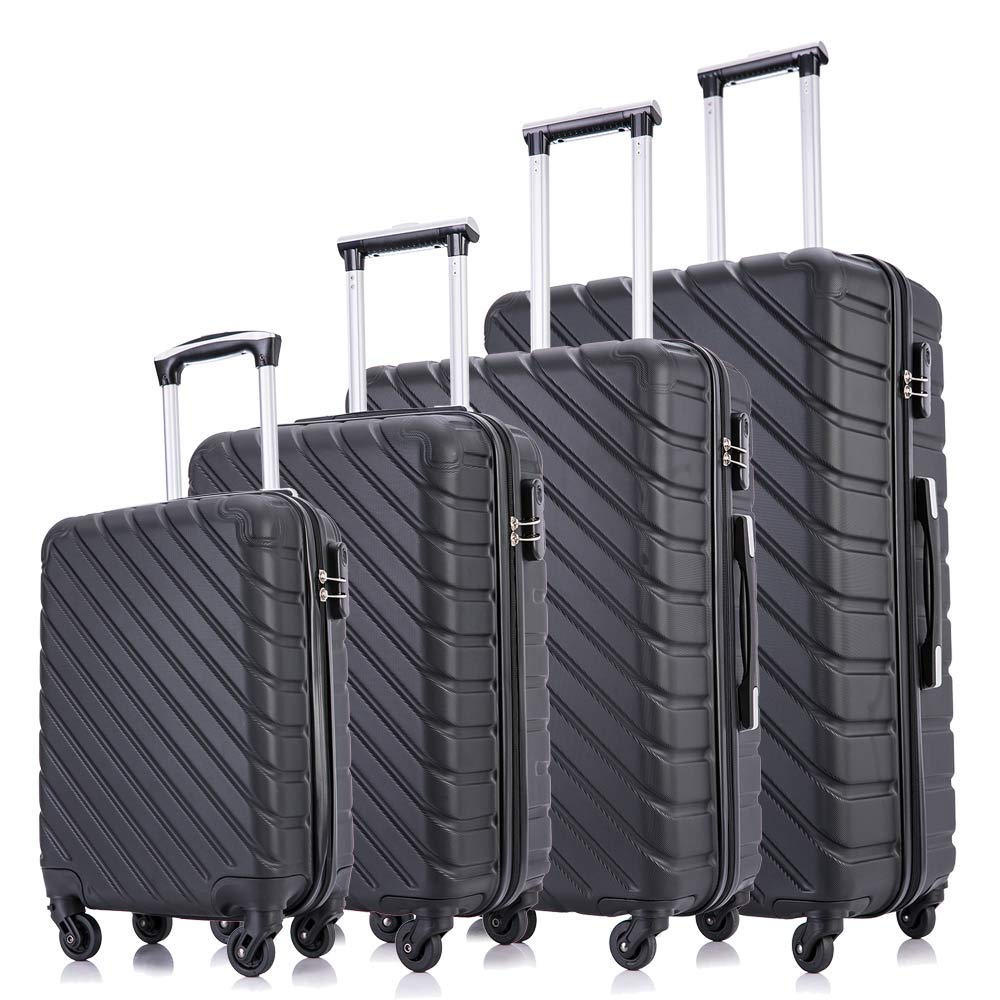 Apelila 4PC 18-28 Inch Hardshell Luggage ABS Luggages Sets With Spinner Wheels Hard Shell Spinner Carry On Suitcase (Black, 4 PCS)