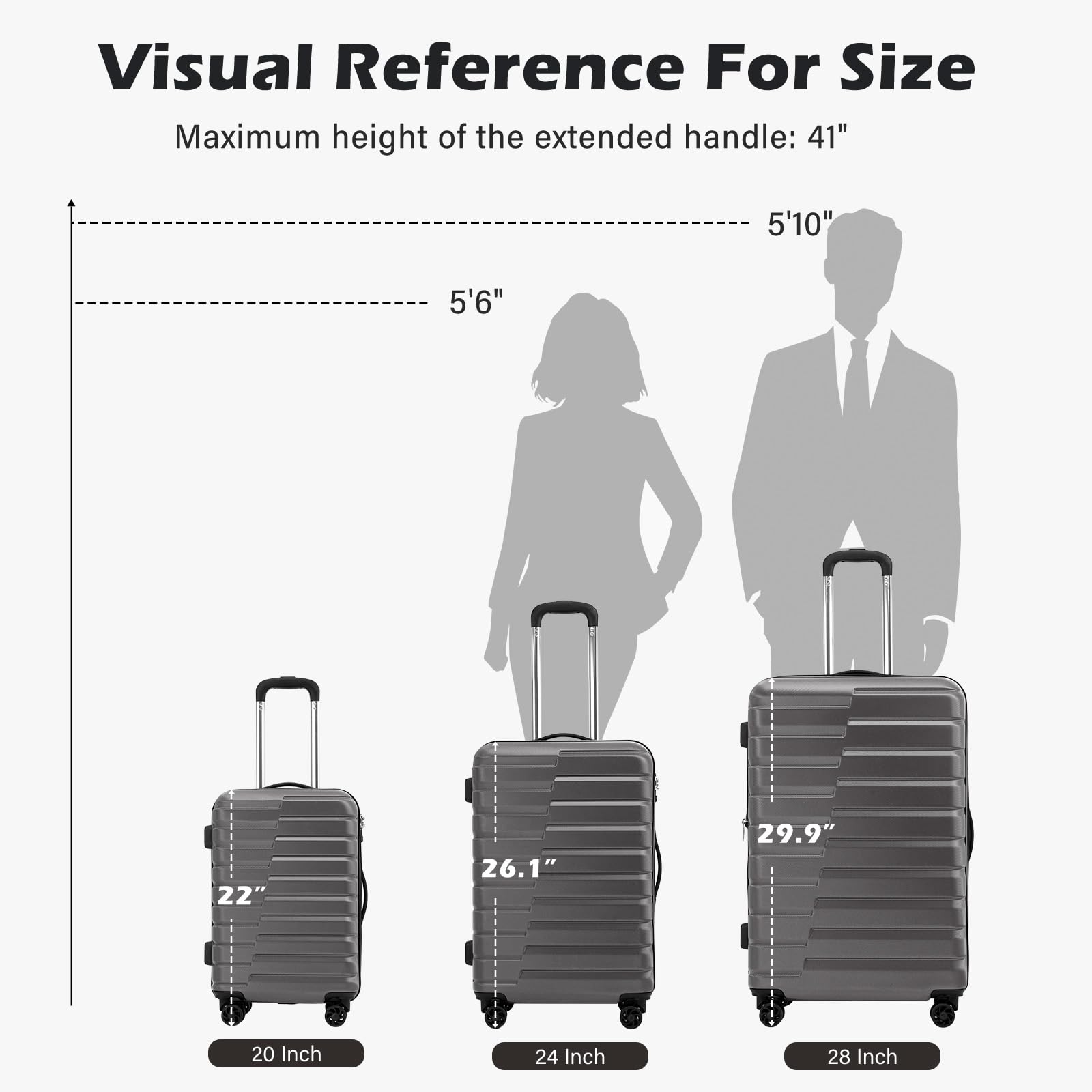 Coolife Carry On Luggage Airline Approved with Spinner Wheels, Hard Shell Suitcase TSA Lock Lightweight Travel Luggage 20-inch,Gray