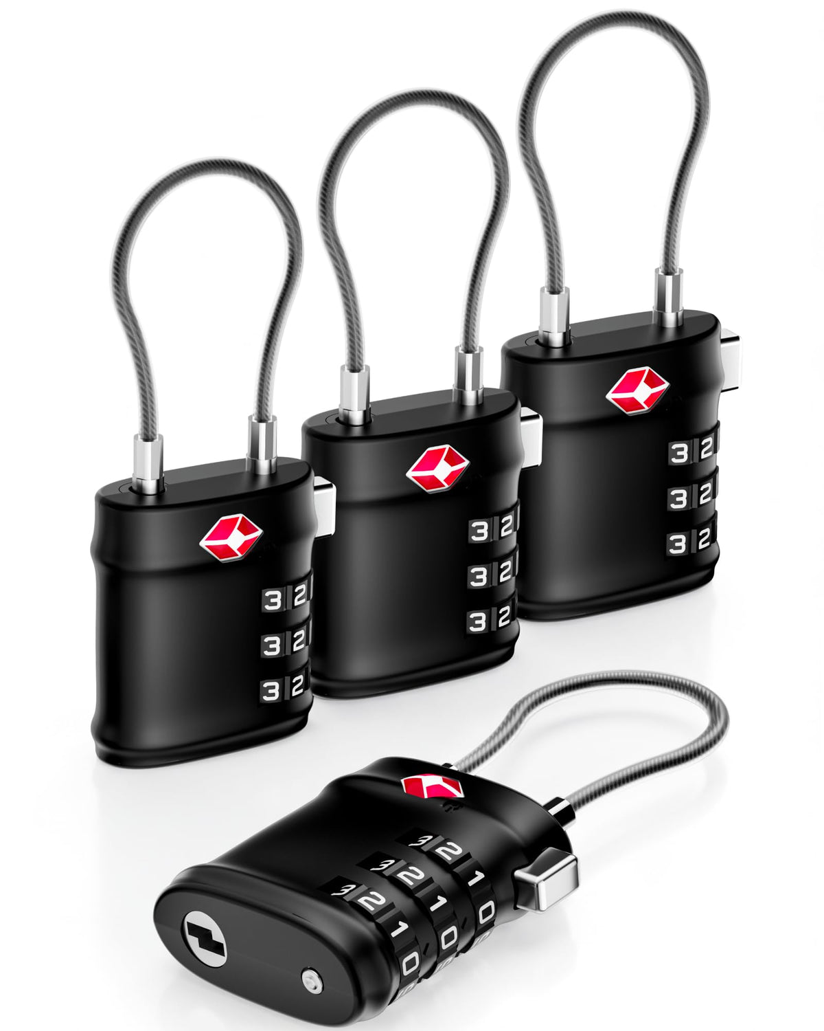LUGGEX TSA Locks for Luggage, Luggage Locks, Suitcase Locks TSA Approved, Travel Locks, Ease of Use & Durable (Black, 4 Pack)