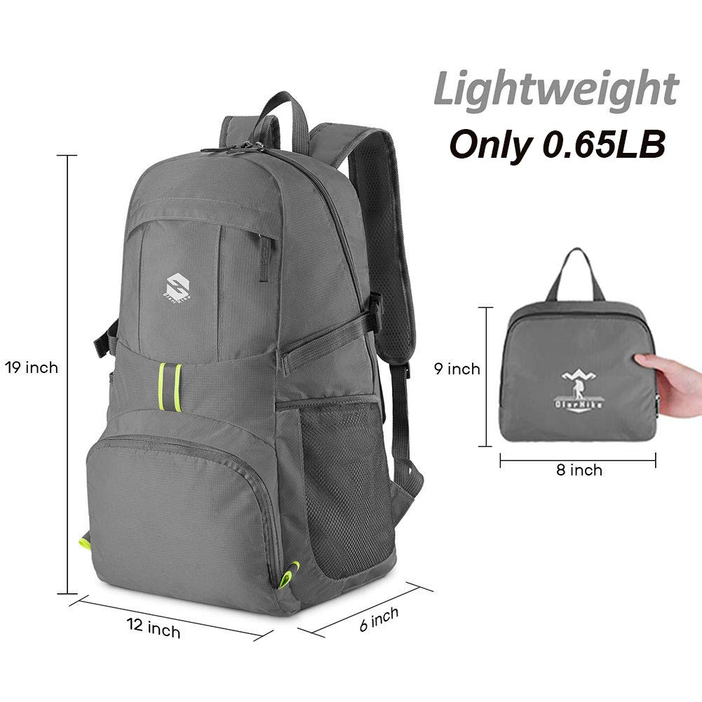 OlarHike Lightweight Travel Backpack, 35L Water Resistant Packable Traveling/Hiking Backpack Daypack for Men & Women, Multipurpose Use - Grey