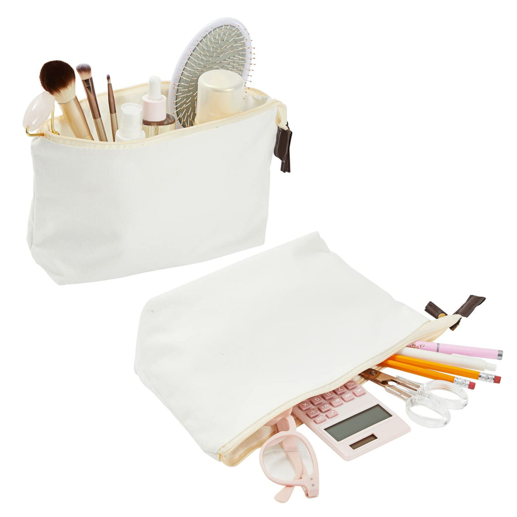 Juvale Canvas Makeup Bag - 6 Pack, 11.75 x 5.5 In, White Cotton - Travel Cosmetic & Toiletry Pouches with Zipper - Blank DIY Canvas Pouches for Crafting & Bridesmaid Gifts