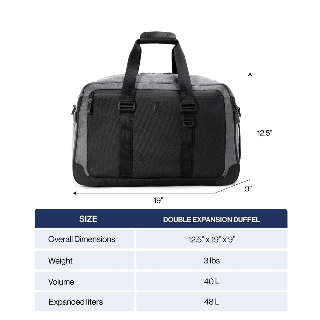Travelpro Altitude Double Expansion Travel Duffel Bag, 40-48L, Weekender, Overnight, Water Resistant, Men and Women, Stellar Navy/Grey