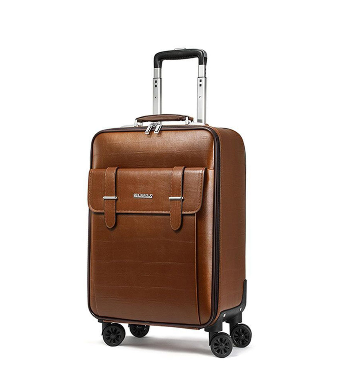 feilario Business Spinner Wheels Luggage PVC Leather Waterproof Carry-On Suitcase Aluminum Alloy Handle Soft Shell Luggage with TSA Lock (Brown, 20in)