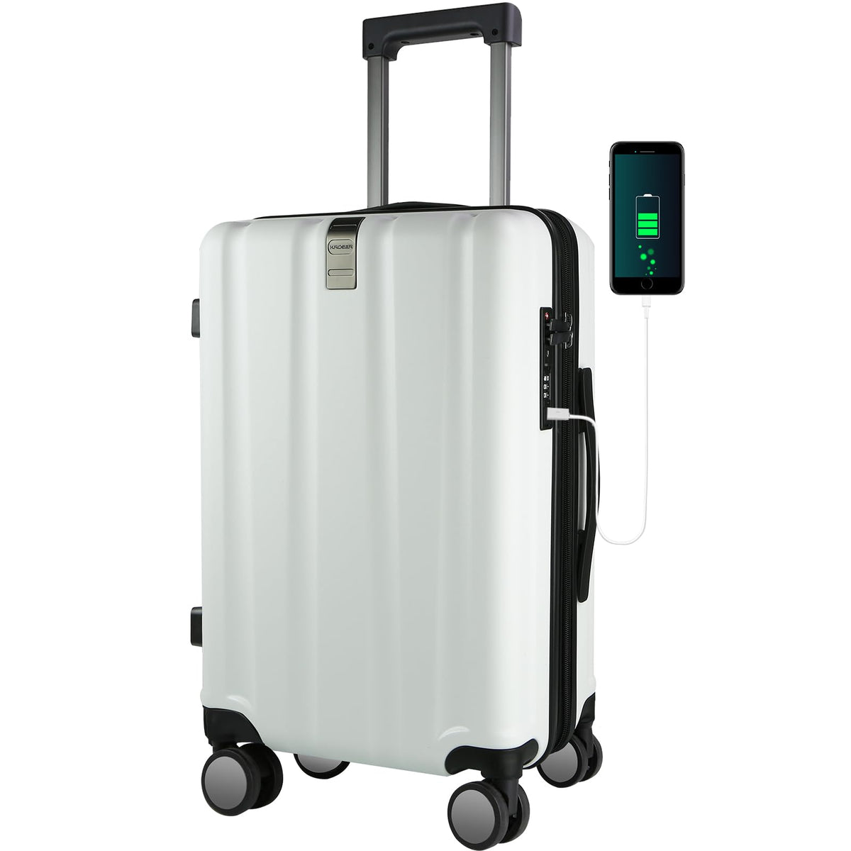 KROSER Hardside Expandable Carry On Luggage with Spinner Wheels & Built-in TSA Lock, Durable Suitcase Rolling Luggage with USB Port, Carry-On 20-Inch, White
