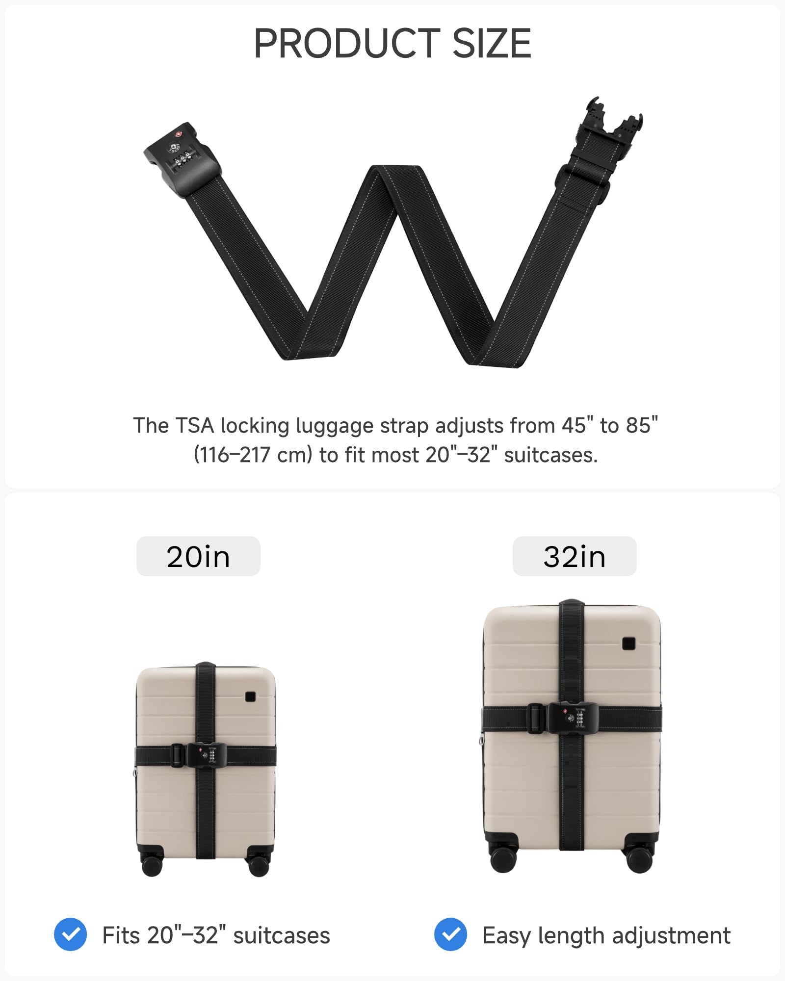 Travel Security Bundle – LUGGEX TSA Luggage Locks and Luggage Straps Combo (Black)
