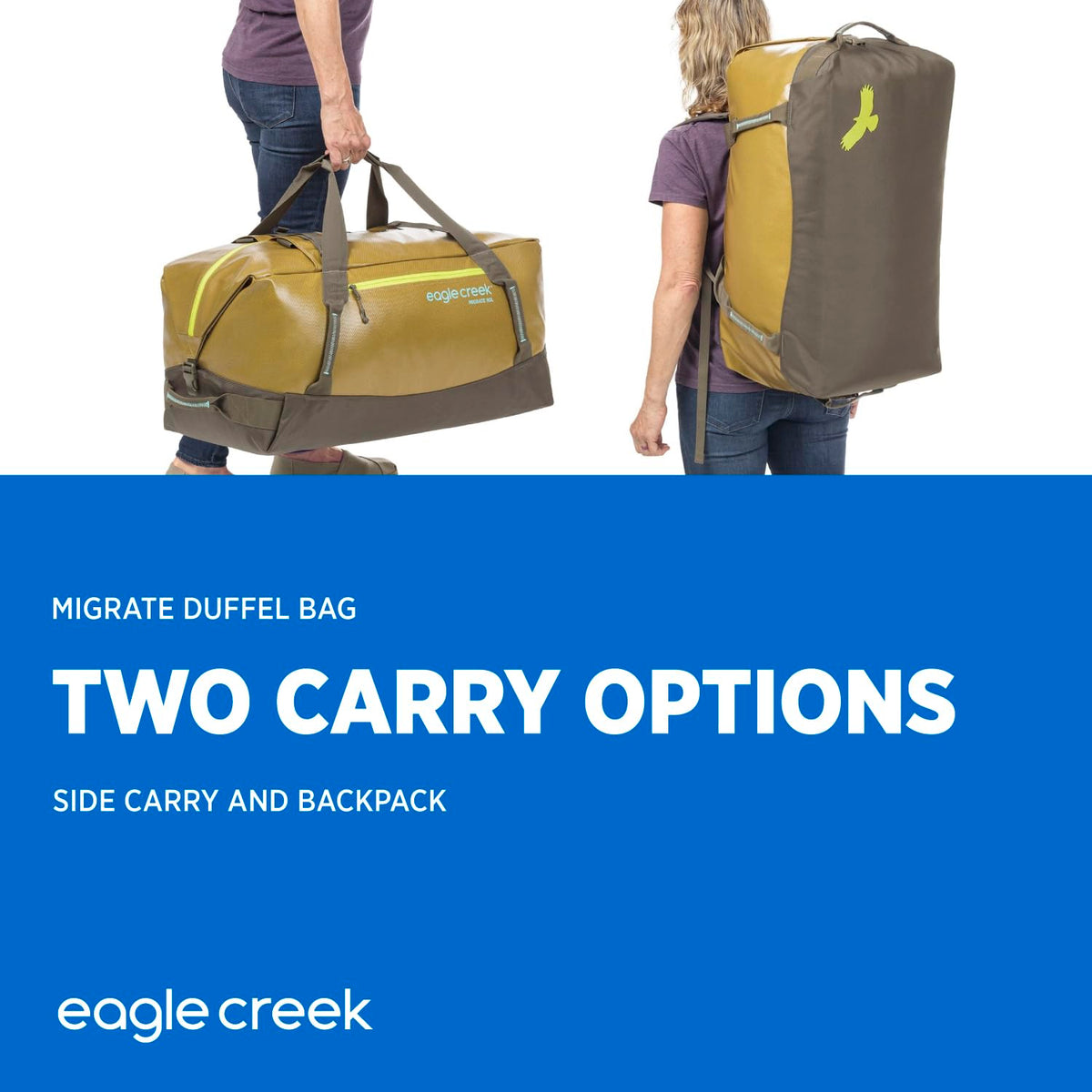 Eagle Creek Migrate 40L Travel Backpack Duffle Bag with Tuck-Away Backpack Straps, Full-Access Wide Mouth Opening & Seamless Bottom Bathtub Construction, Black