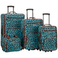 Rockland Fashion Softside 4 Piece Luggage Set, Expandable, (14" Tote/19"/24"/28"), Blue Leopard