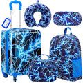Redbaker 17 Inch 6 Pcs Kids Luggage Set Kids Rolling Luggage Double Pattern Suitcase for Boys Girls (Blue, Lightning Style)