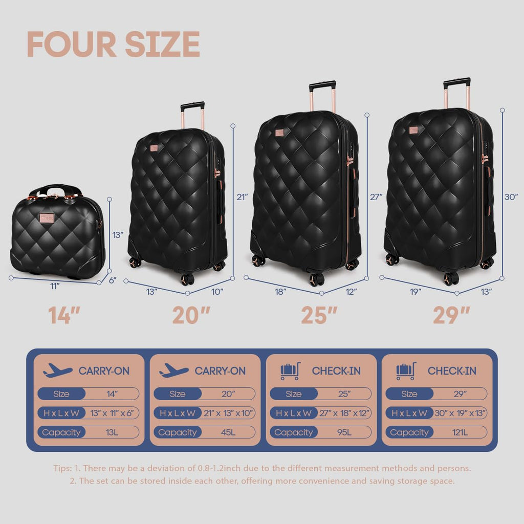 New York XPress 4 Piece Luggage Set, Lightweight Carry On Luggage, Polycarbonate Expandable Hard Case Luggage with Wheels, Travel Pro Carry-On Luggage, TSA Lock, Black