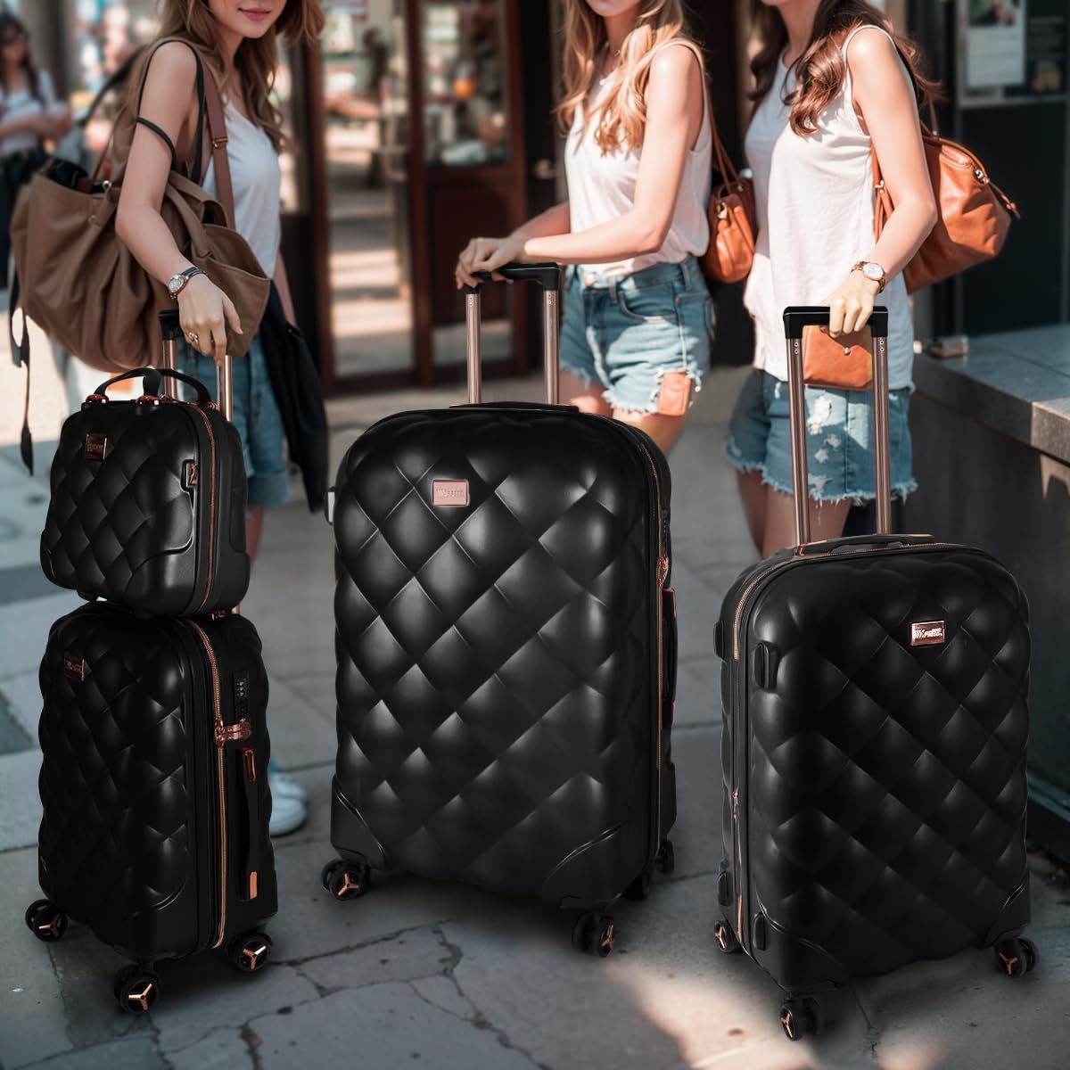 New York XPress 4 Piece Luggage Set, Lightweight Carry On Luggage, Polycarbonate Expandable Hard Case Luggage with Wheels, Travel Pro Carry-On Luggage, TSA Lock, Black