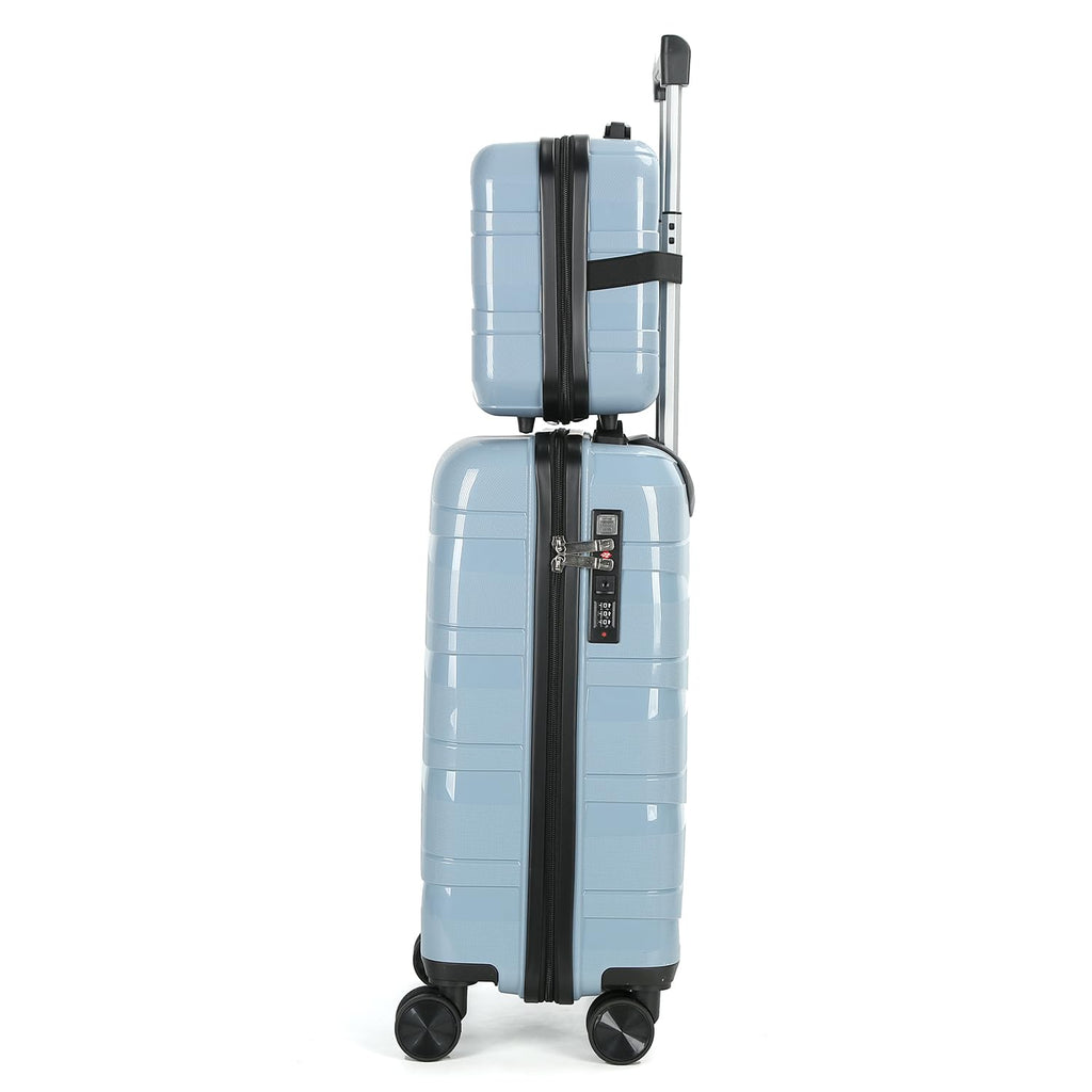 AGVOTK 21" Hardside Carry On Luggage 22x14x9 Airline Approved with Spinner Wheels, Lightweight Suitcase Set with Phone Holder and USB Port, 2 Piece (Sky Blue, 21" Carry On & 14" Cosmetic Case)