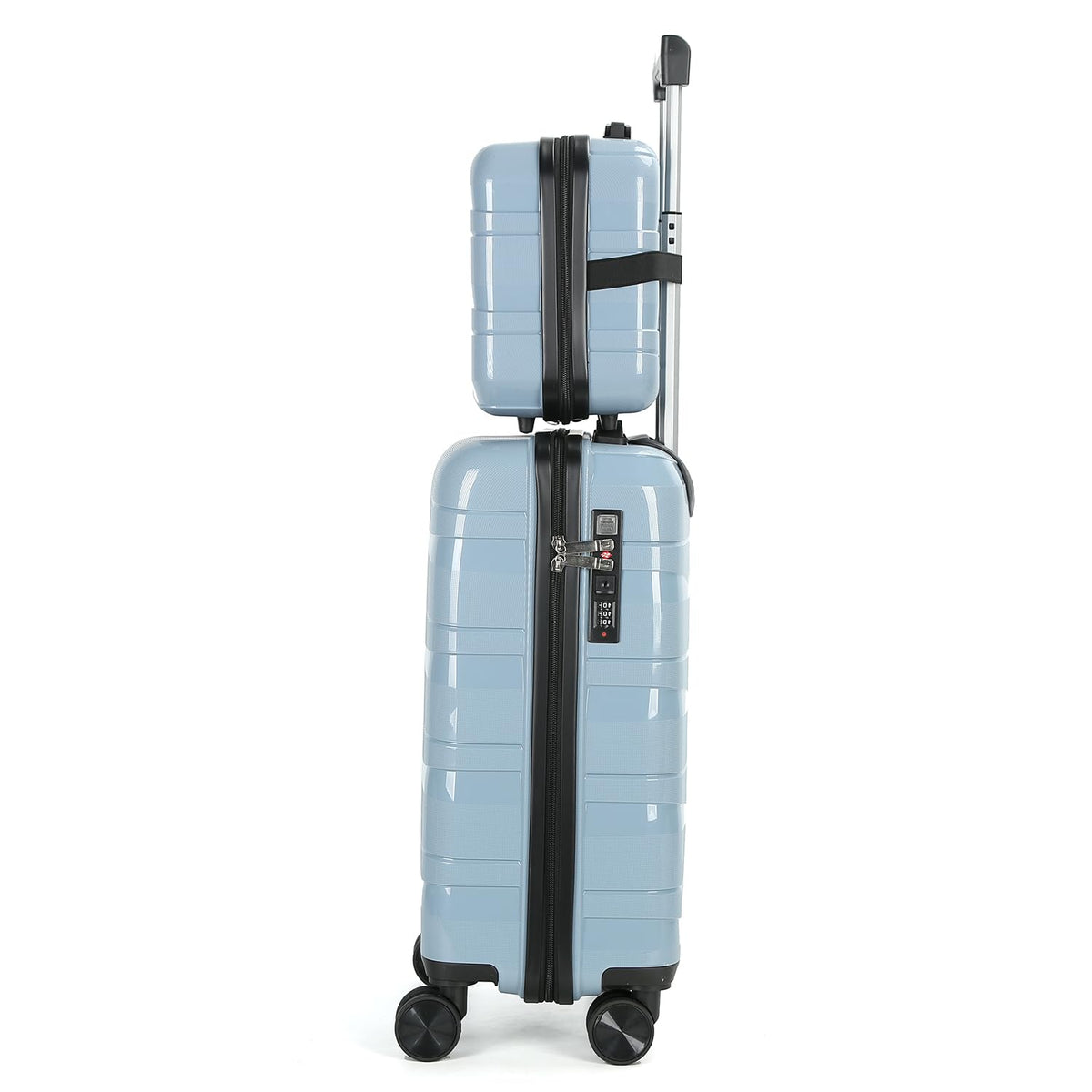 AGVOTK 21" Hardside Carry On Luggage 22x14x9 Airline Approved with Spinner Wheels, Lightweight Suitcase Set with Phone Holder and USB Port, 2 Piece (Sky Blue, 21" Carry On & 14" Cosmetic Case)