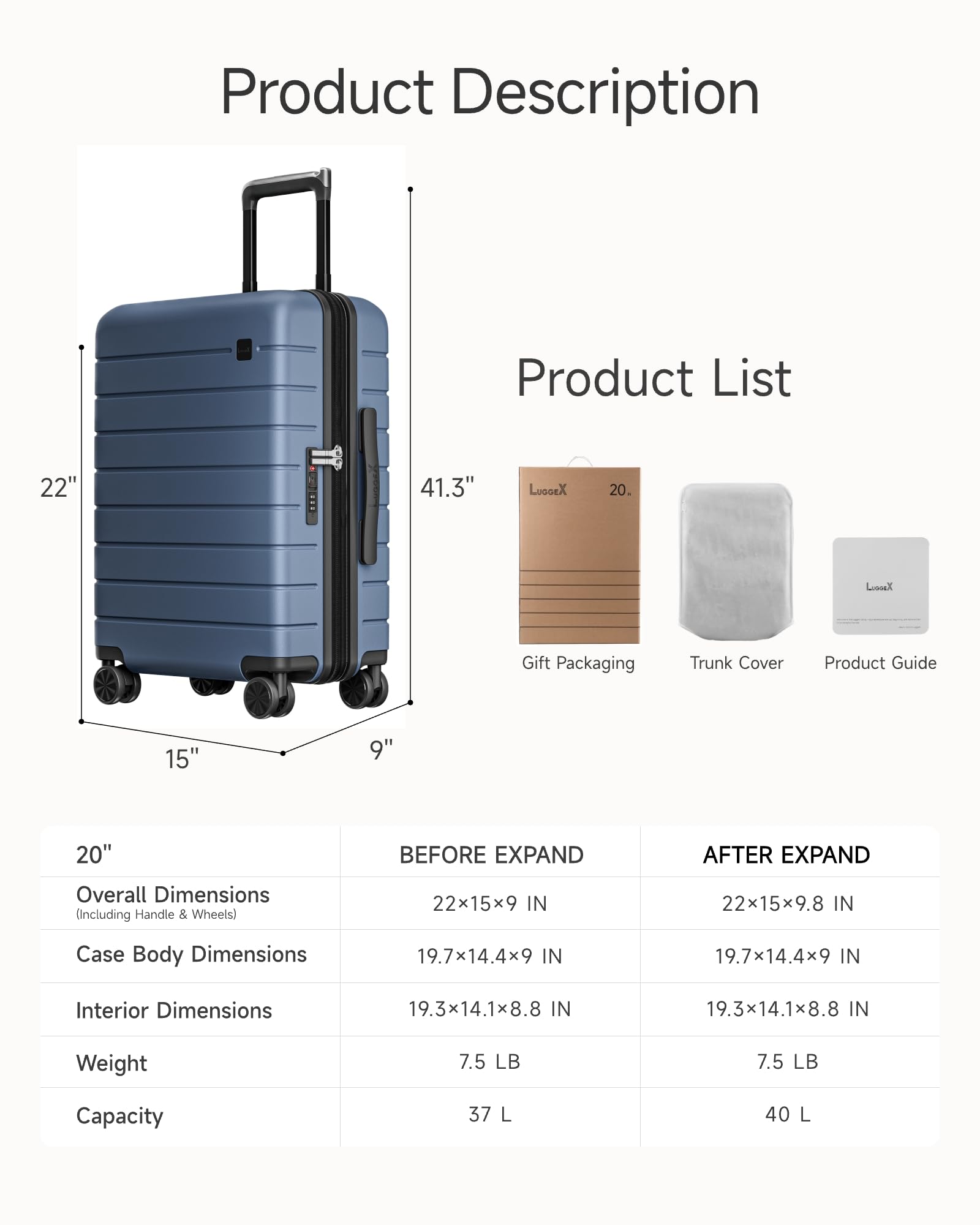 Two 20-Inch Carry-On Luggage Set for Travel