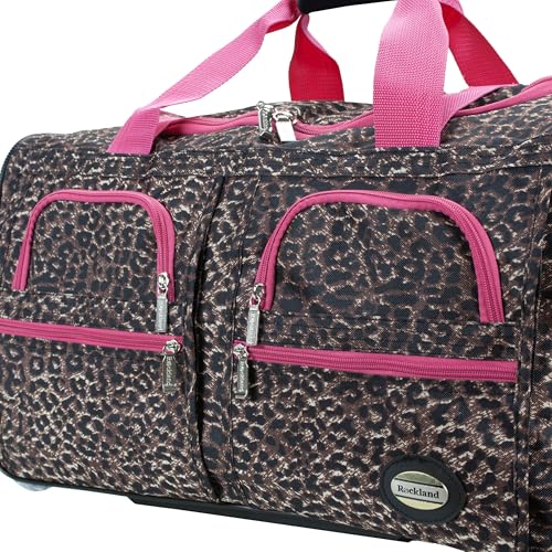 Rockland 22" Polyester Rolling Duffel Bag, Pink Leopard