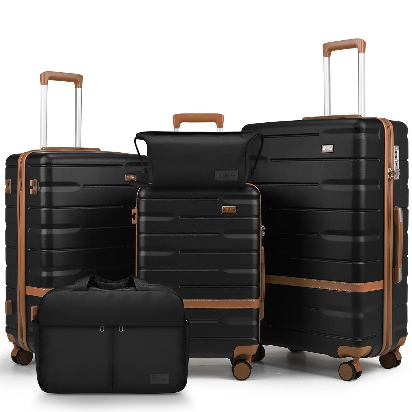 NEISIA Luggage Sets 3 Piece with TSA Lock Hardside PC+ABS Carry On Suitcase with Spinner Wheels Lightweight Rolling Travel Luggage Sets with YKK Zippers (Black)