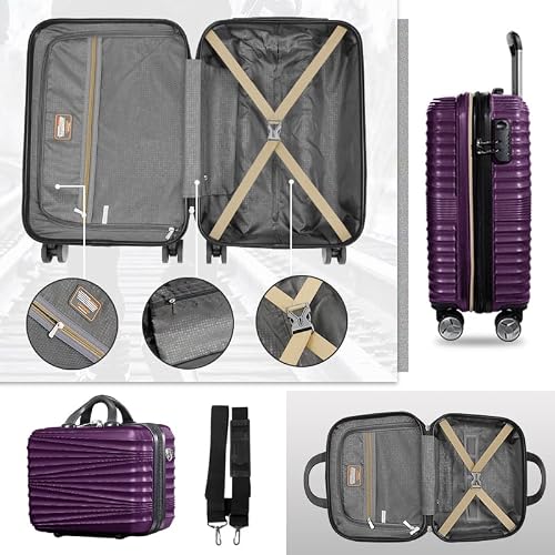 LARVENDER Luggage 5 Piece Sets, Hard Shell Luggage Set Expandable Carry on Luggage Suitcase with Spinner Wheels Durable Lightweight Travel Set for Men Women, Grape Purple