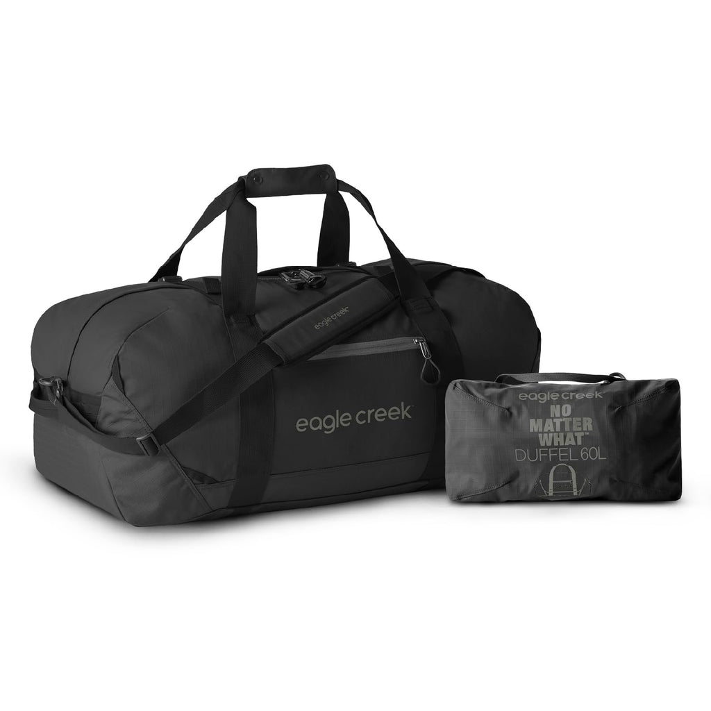 Eagle Creek No Matter What Duffel Bag - Eco Friendly Duffel for Sustainable Travel - Adjustable Shoulder Strap - Multiple Carry Options - Easy to Store - Black - 60L