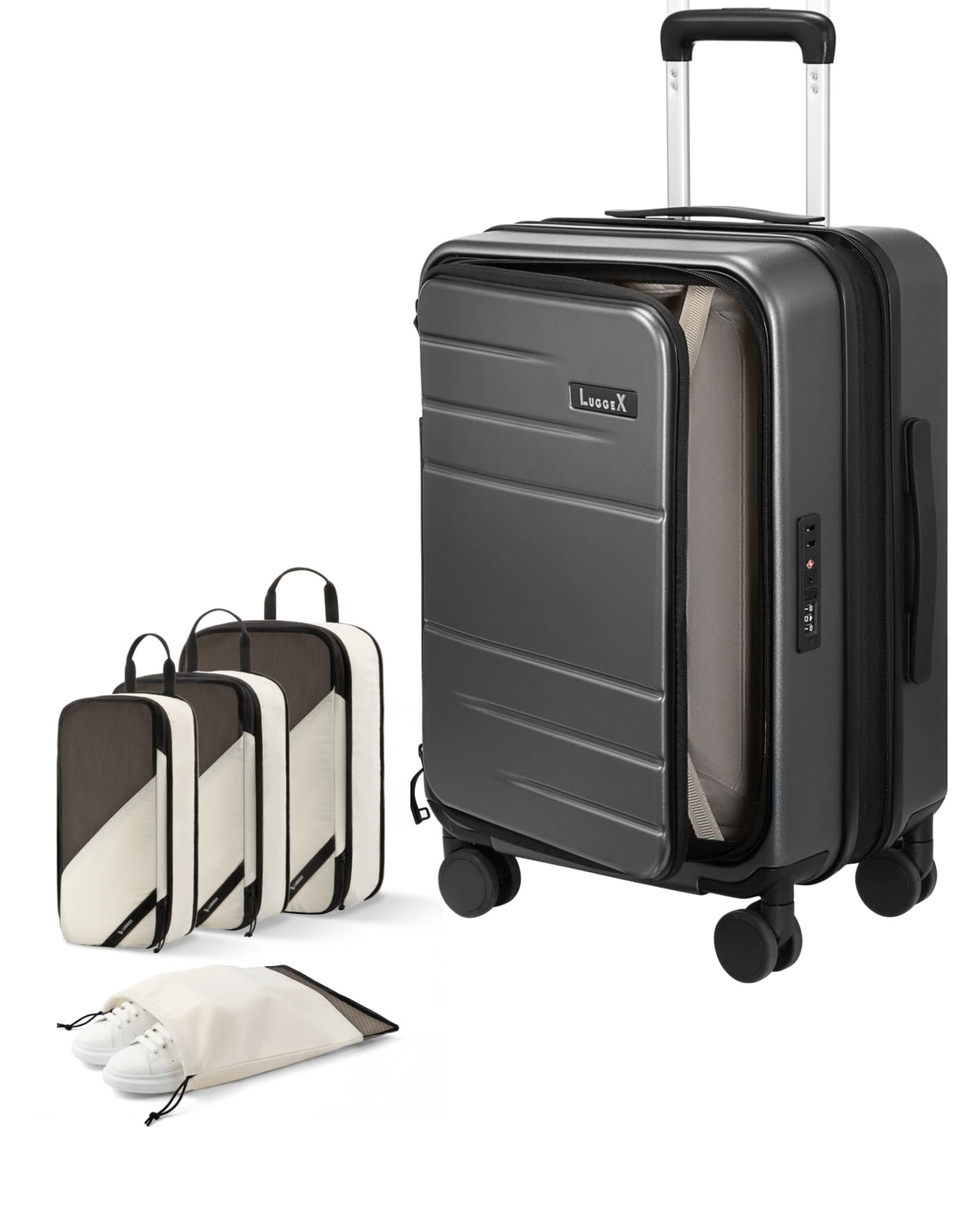 LUGGEX Carry On Luggage and 4 Set Packing Cubes Bundle – Travel Essentials