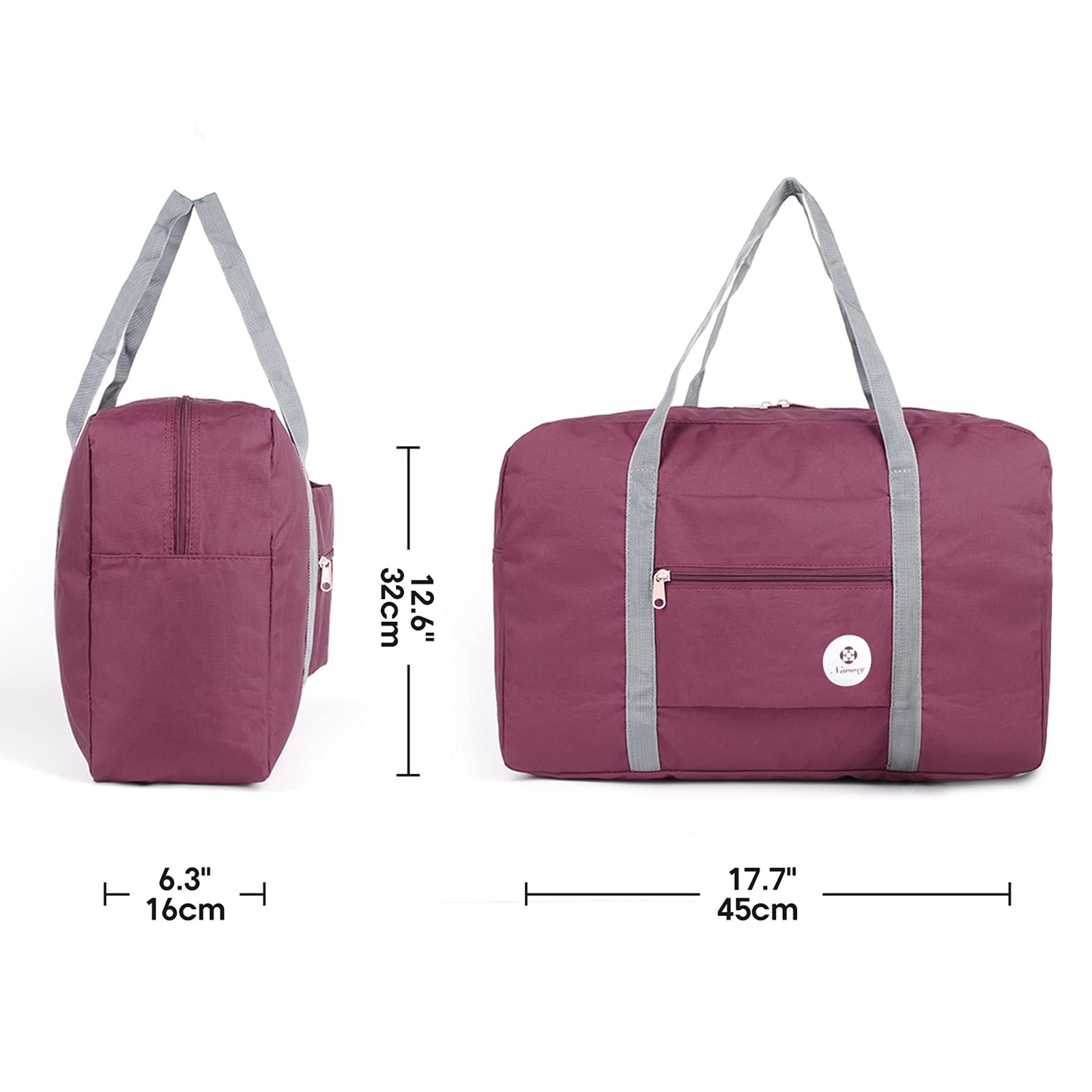 Narwey For Spirit Airlines Foldable Travel Duffel Bag Tote Carry on Luggage Sport Duffle Weekender Overnight for Women and Girls (1112 Wine Red)