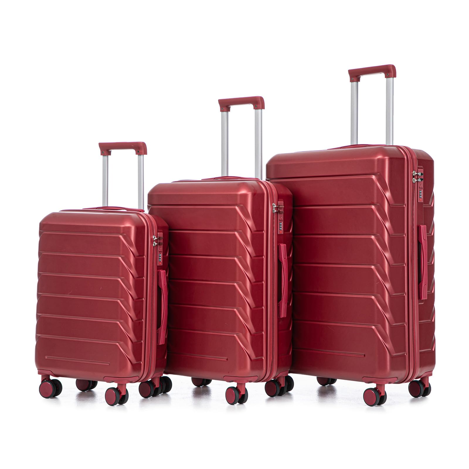 Ningering Wine Red 3 Piece Luggage Set, ABS Hardshell Suitcase with Spinner Wheels, Travel Carry on Suitcases with Combination Lock, 20/24/28 Inch (WINE RED)