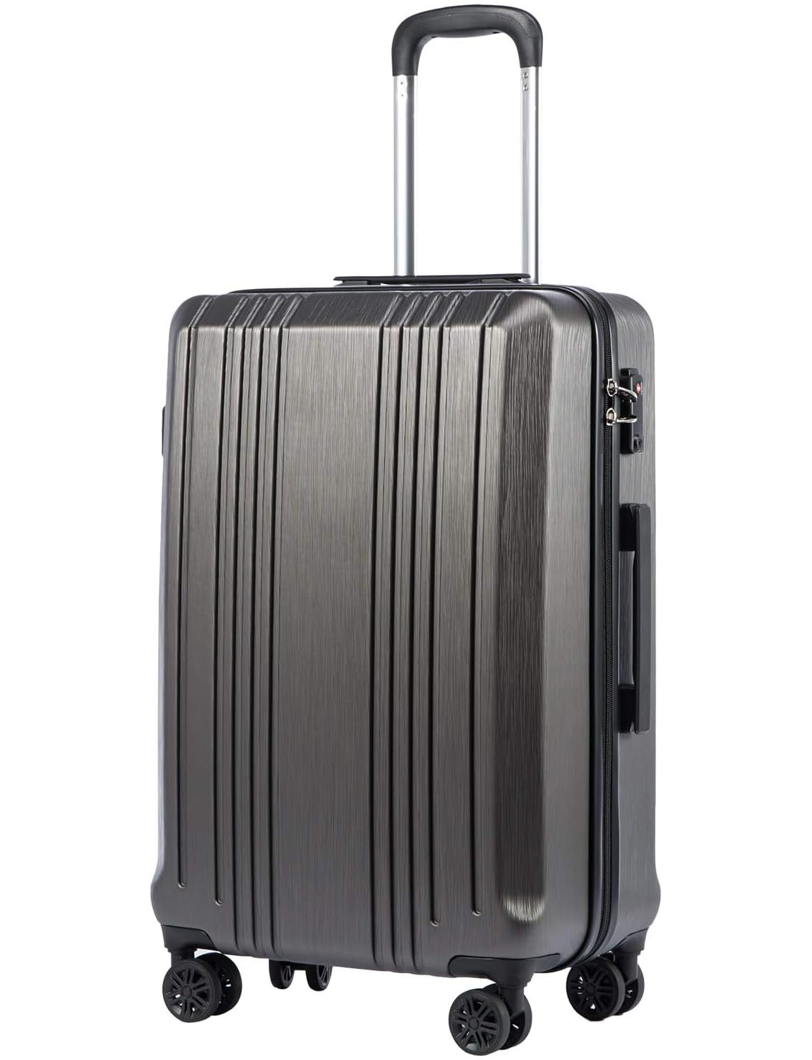 Coolife Luggage PC+ABS Hardshell Suitcase with TSA Lock, Spinner Checked Lightweight (grey, M(24IN))