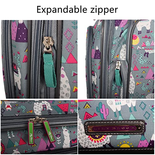 Lily Bloom Luggage 3 Piece Softside Spinner Suitcase Set Collection (Llama Mama)