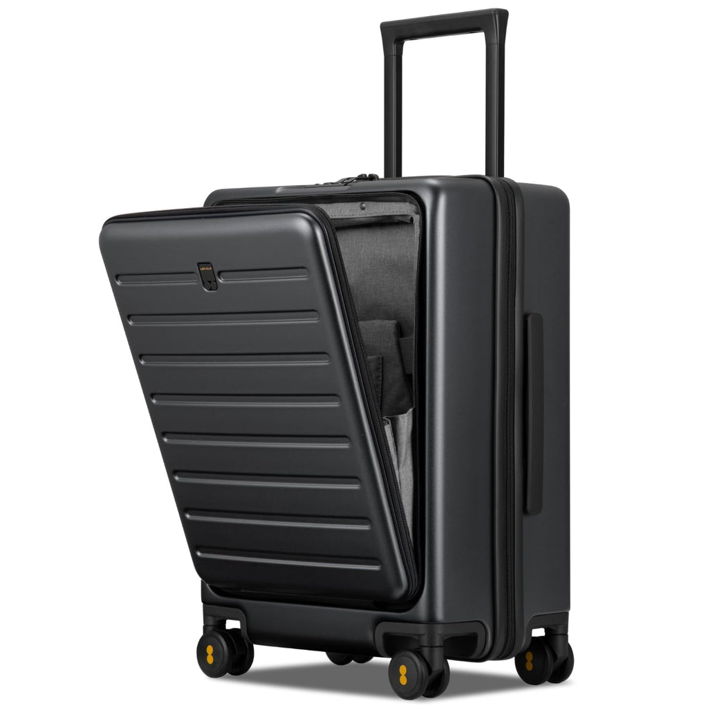 LEVEL8 Carry On Luggage with Compartment, 20 Inch Lightweight Hard Shell Rolling Suitcase with Wheels Airline Approved with Front Pocket, Double Tsa Locks, Grey