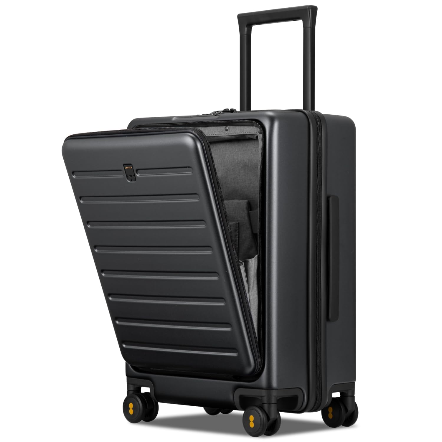 LEVEL8 Carry On Luggage with Compartment, 20 Inch Lightweight Hard Shell Rolling Suitcase with Wheels Airline Approved with Front Pocket, Double Tsa Locks, Grey