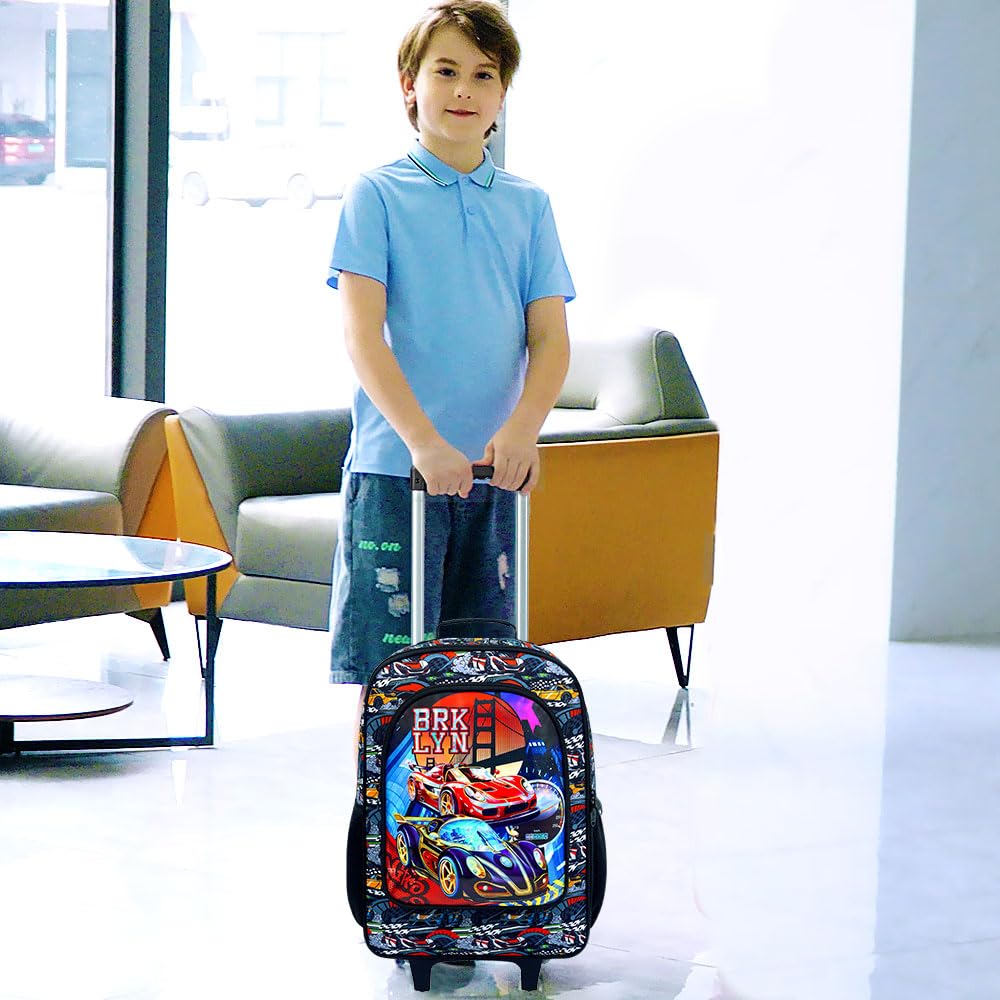 KLFVB Boys Luggage, Suspension Bridge Red Racing Wheels Suitcase for Toddler, Children Travel Carry on Suitcase
