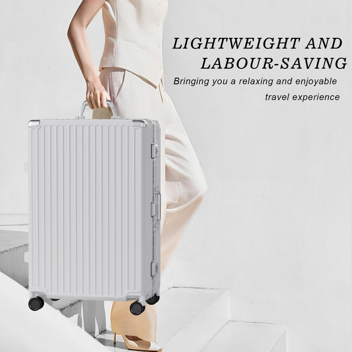 AnyZip Luggage Sets 2 Piece Aluminum Frame Carry On and Checked Suitcase PC ABS Hard Shell TSA Lock No Zipper(Silver, 20/28)