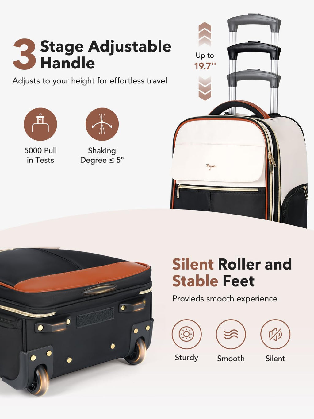 Tonyeee Rolling Backpack for Women, Large Travel Backpack with Wheels Carry on Flight Approved, 15.6 Inch Laptop Wheeled Roller Bag Suitcase for Work Bussiness Weekender (Beige,M Underseat Size)