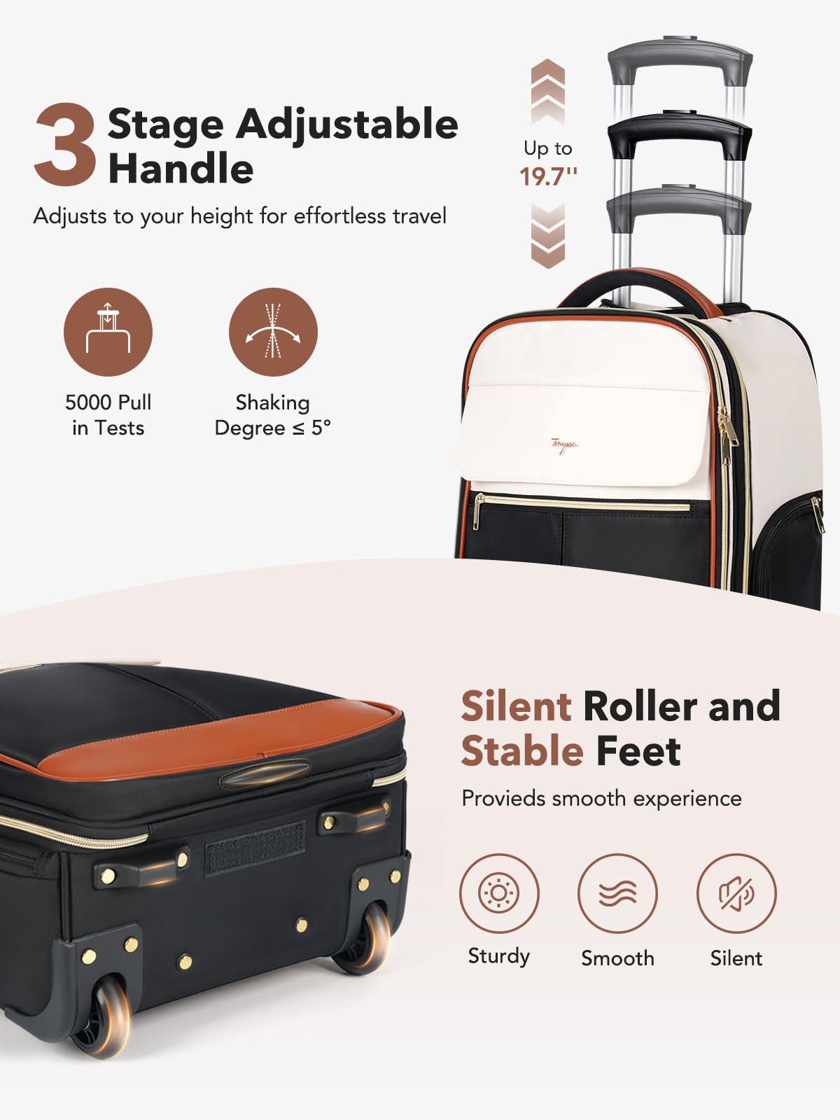 Tonyeee Rolling Backpack for Women, Large Travel Backpack with Wheels Carry on Flight Approved, 15.6 Inch Laptop Wheeled Roller Bag Suitcase for Work Bussiness Weekender (Beige,M Underseat Size)