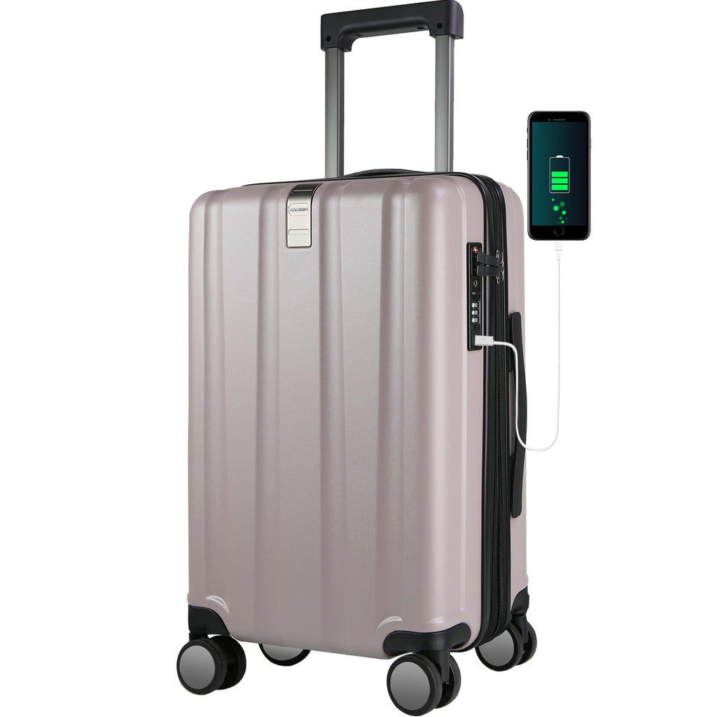KROSER Hardside Expandable Carry On Luggage with Spinner Wheels & Built-in TSA Lock, Durable Suitcase Rolling Luggage with USB Port, Carry-On 20-Inch, Matte Purple/Pink