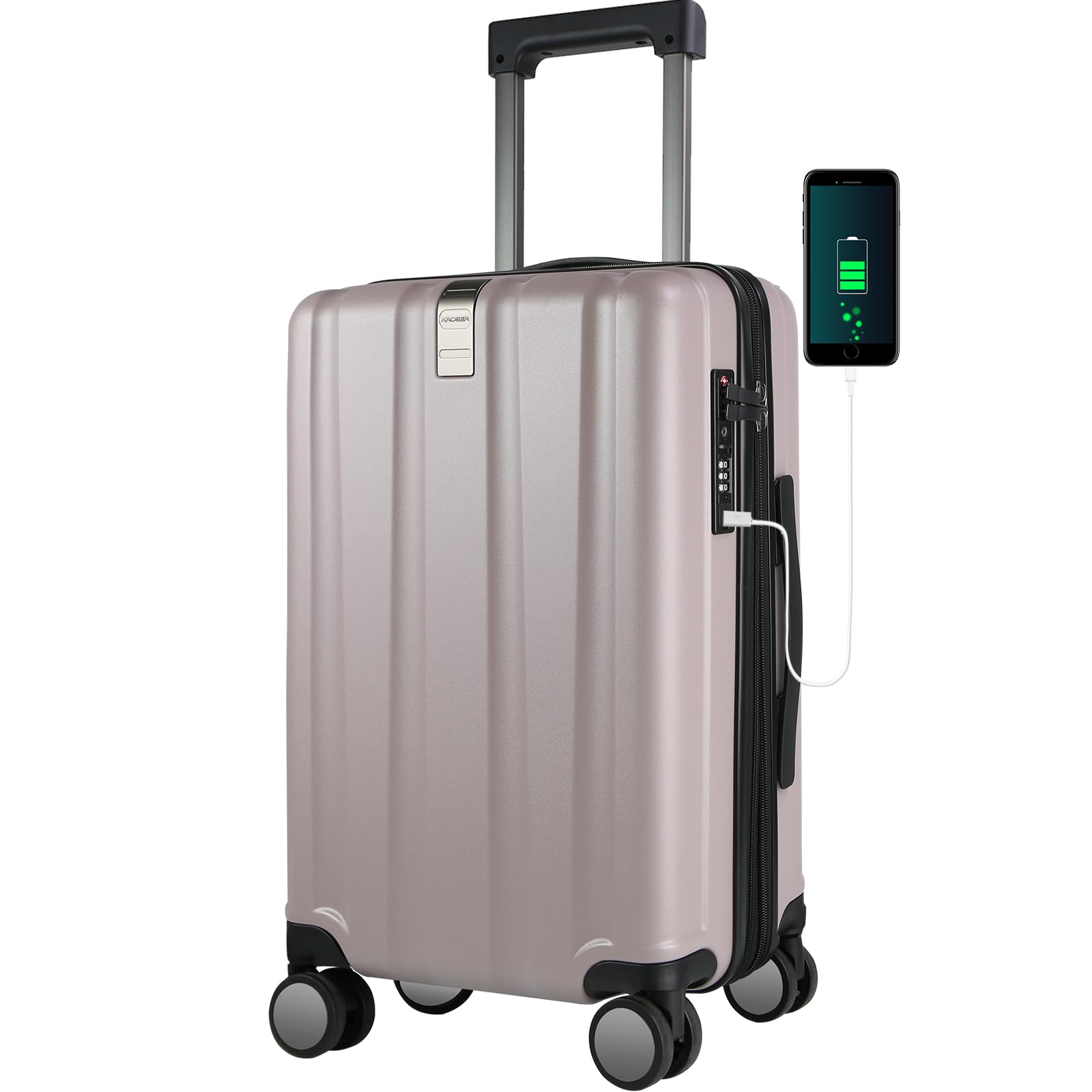 KROSER Hardside Expandable Carry On Luggage with Spinner Wheels & Built-in TSA Lock, Durable Suitcase Rolling Luggage with USB Port, Carry-On 20-Inch, Matte Purple/Pink