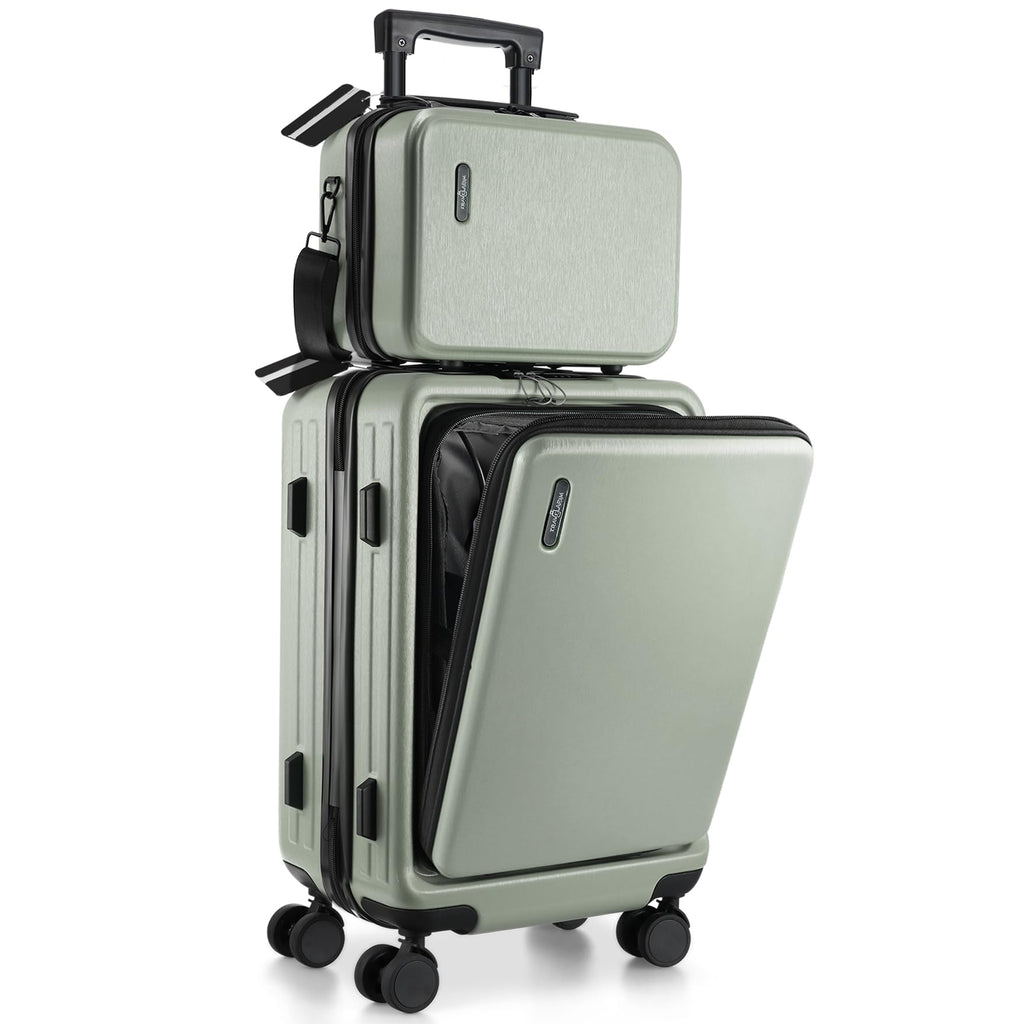 TRAVELARIM 20 Inch Carry On Luggage 22x14x9 Airline Approved, Carry On Suitcase with Wheels, Hard-shell Carry-on Luggage, Durable Luggage Carry-On, Sage Green Small Suitcase with Cosmetic Case