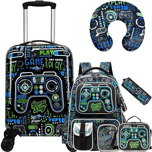 Inprof Kid’s Luggage Set 5 Piece Suitcase Set 16’’ Hardside Luggage with Spinner Wheels Girls Boys Carry on Luggage Travel Rolling Luggage Airline Approved
