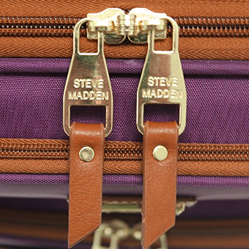 Steve Madden Designer Luggage Collection - Expandable 24 Inch Softside Bag - Durable Mid-sized Lightweight Checked Suitcase with 4-Rolling Spinner Wheels, Purple, 3 light 24"