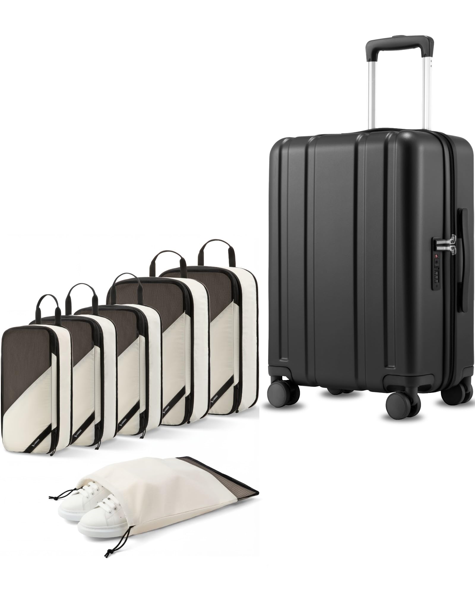 LUGGEX Carry On Luggage and 6 Set Travel Packing Cubes Bundle – Travel Essentials